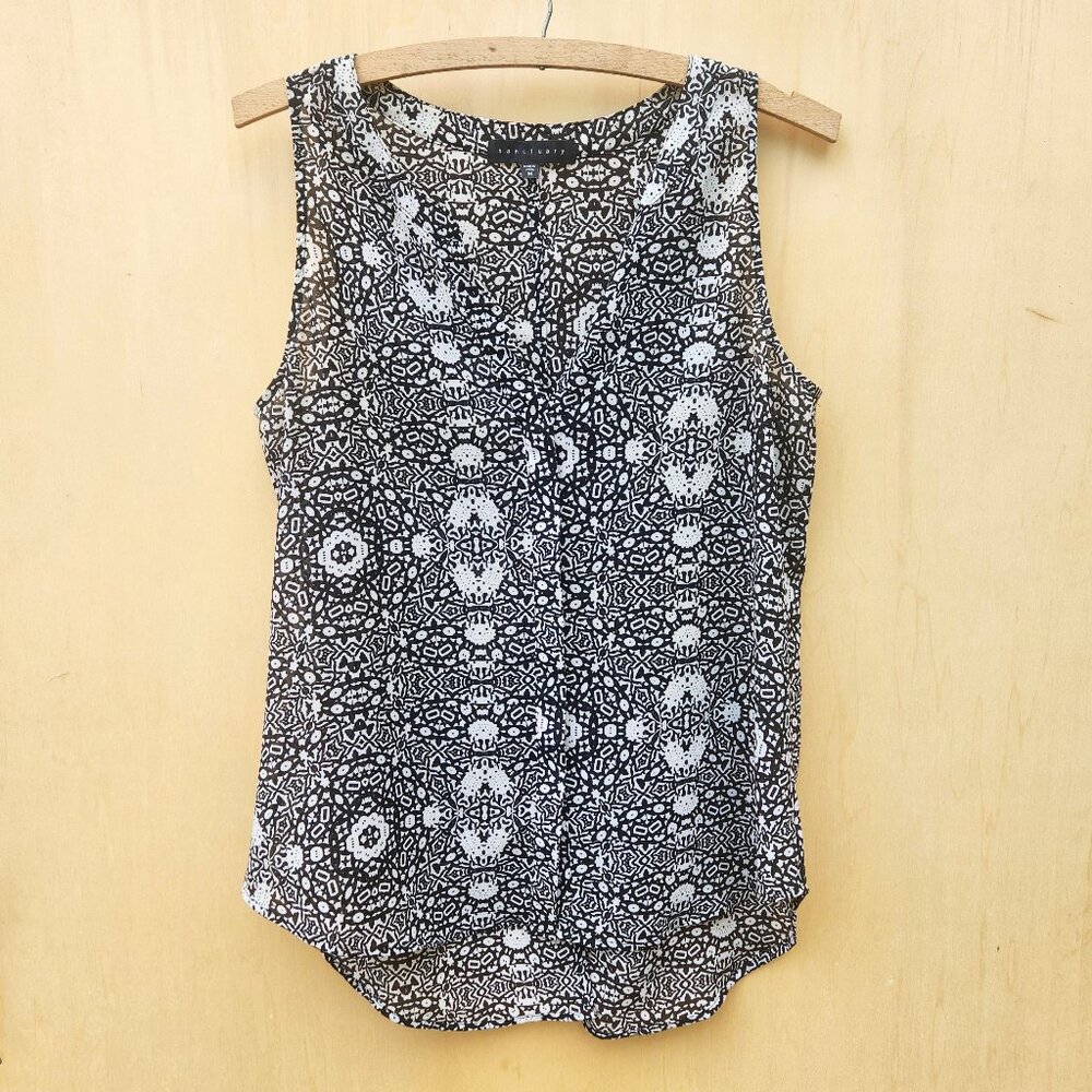 Sanctuary Women's Sleeveless Black and White Pattern Top - Size Medium